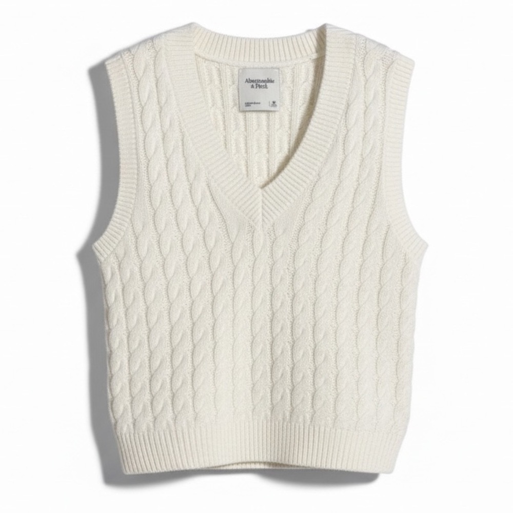 Abercrombie & Fitch Women's Cable Knit Sweater Vest | Cream Preppy Cottagecore - Picture 1 of 8